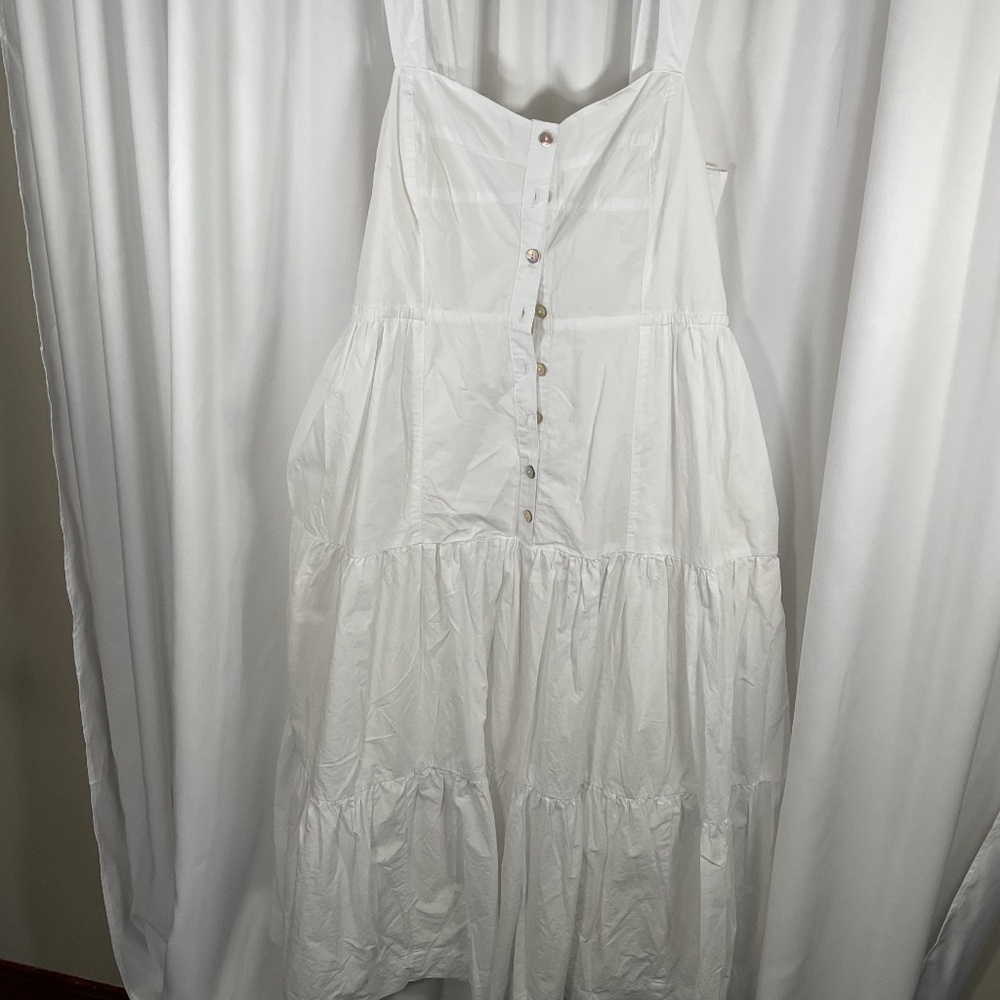 Madewell Tiered Button Front Midi Dress Sleeveless White Cottagecore Blue Size 4